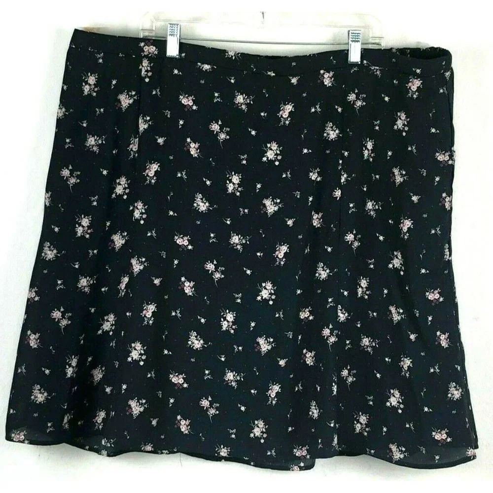 -New Collection by Bobeau Floral Curvy Skirt Womens Plus 3X Navy Cottagecore - Picture 2 of 10